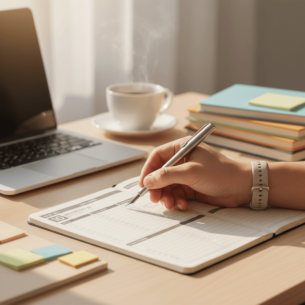 Student writing daily challenge goals in a planner